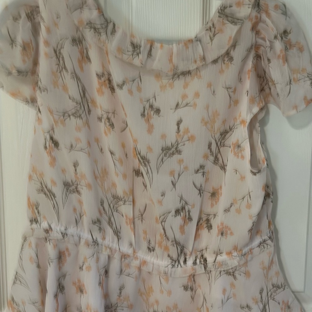 American Eagle Outfitters Cream Floral Ruffled Tie-Front Peplum Top - Picture 2 of 3